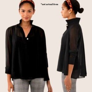 🖤 GRETCHEN SCOTT CHIFFON SEAMED TOP LONG SLEEVE SHEER BLOUSE BLACK SMALL